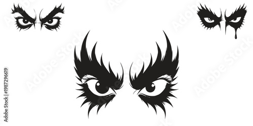 3 Intense Angry Crying Eyes With Spiky Lashes Set