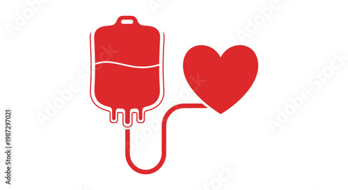 Blood donation bag icon connected to a heart symbol, representing life-saving medical procedures and humanitarian aid efforts