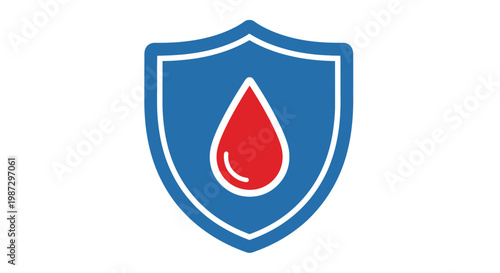 Blood drop within a shield emblem, symbolizing protection and health, with subtle heart accents