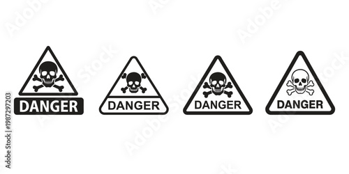 4 Skull And Crossbones Danger Warning Signs In One Set