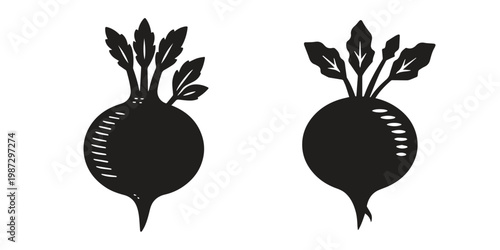 2 Bold Beetroot Radish Vegetable Silhouette Designs In One Set