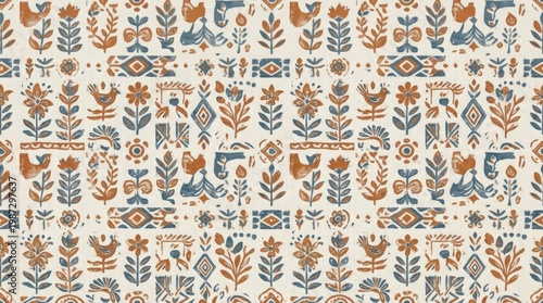Floral Ornament: A harmonious tapestry of floral and ornamental motifs unfolds, showcasing a symphony of detailed patterns. The elegant design, using earthy tones.