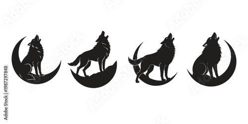 4 In One Picture Howling Wolf On Crescent Moon