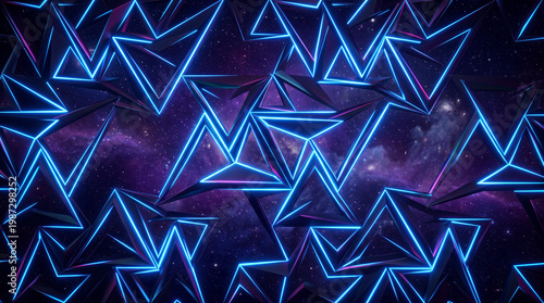 Blue Neon Zigzag Light Pattern on Dark Surface – Futuristic Geometric Abstract Background
