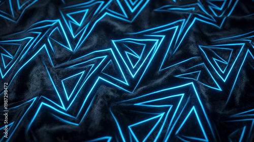 Blue Neon Zigzag Light Pattern on Dark Surface – Futuristic Geometric Abstract Background