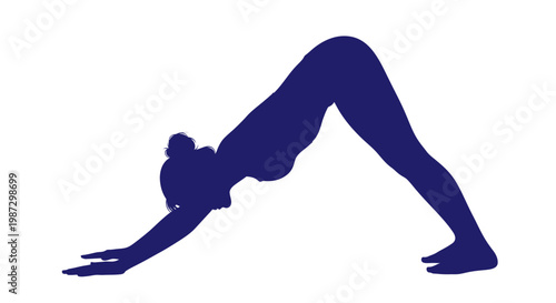 Silhouette of a woman in downward-facing dog yoga pose on a white background, representing flexibility and wellness