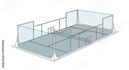 3D illustration of a fenced sports court.
