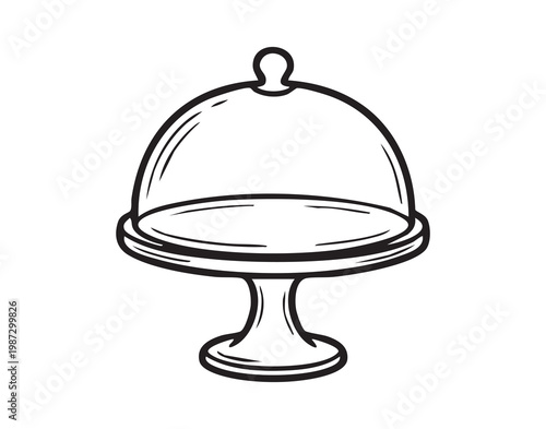 Elegant cake stand with glass cloche, pedestal display ideal for pastries and celebration cakes, polished ceramic base and clear dome emphasizing presentation, bakery showcase and table centerpiece
