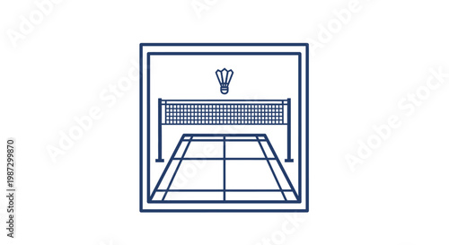 Badminton court with net and shuttlecock.