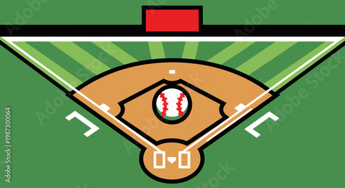 A cartoon illustration of a baseball field.