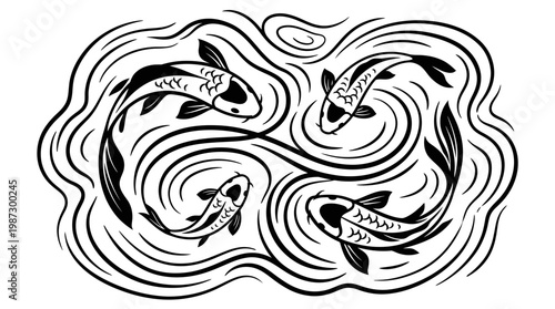 Abstract tribal tattoo design featuring animal and dragon shapes in bold black vector style