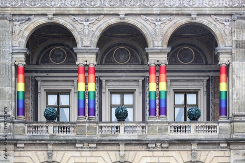 Facade of the Royal Danish theatre in Copenhagen during the Pride week