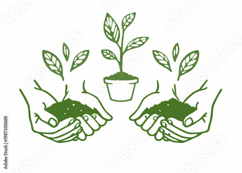 Hands cradling soil and a small potted plant representing growth