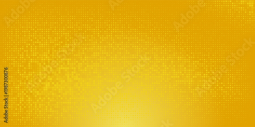 Yellow halftone pattern. Retro comic gradient background. Bright orange pixelated dotted texture overlay. Cartoon pop art faded gradient pattern. Vector backdrop for poster, banner, advertisement