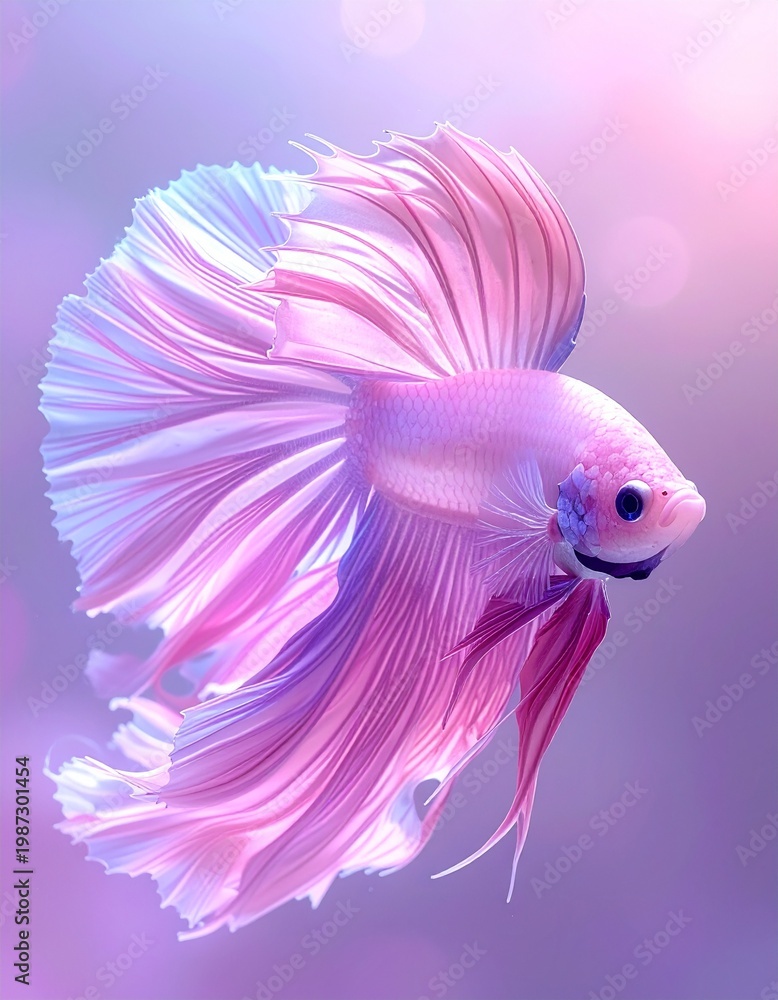 Fototapeta premium Vibrant Pink Purple Betta Fish in Dark Background – High Detail Macro