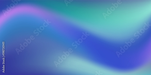 Aurora lights mesh gradient background with a soft, fluid blend of turquoise, blue, and purple colors with mint green highlights