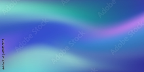 Aurora lights mesh gradient background with a soft, fluid blend of turquoise, blue, and purple colors with mint green highlights