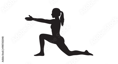 Woman performing yoga lunge pose on white background vector illustration.