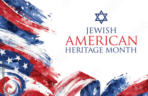 Jewish American Heritage Month Poster With Star of David and Watercolor American Flag Background