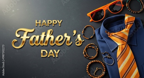 Happy fathers day celebration with stylish mens accessories and clothing