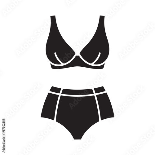 Black silhouette of a vintage style bikini and high waisted bottoms