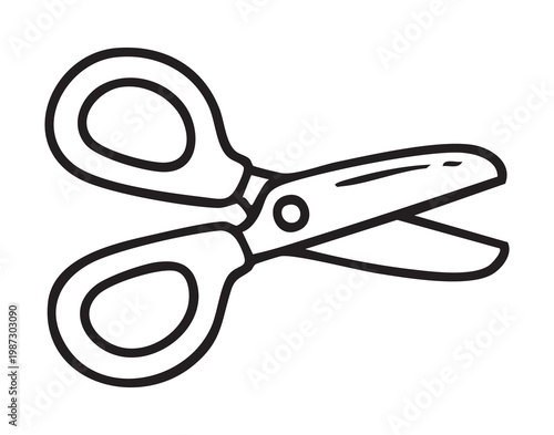 Handy scissors for fabric and paper, clean outline illustration showing classic pivot design, rounded handles and sharp blades ideal for sewing, scrapbooking, school projects, and household crafts