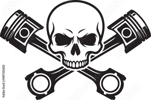 Skull and crossbones with engine pistons crossbones mechanic automotive component computer decoration energetic engineering illustration mechanical motorcycle