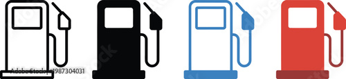 Gas pump icons set, four isolated vector illustrations in different styles representing fuel station petrol and energy symbols for transportation and service design.