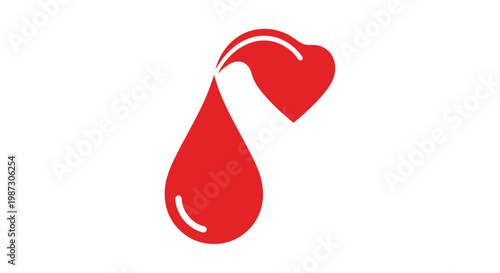 Blood drop with heart symbol representing life, donation, and care with red and white color scheme