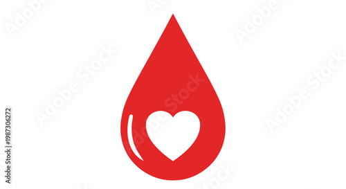 Red drop of blood with a white heart symbol inside, representing love and health