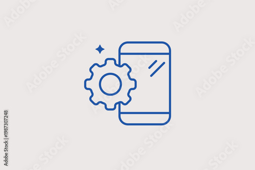 Smartphone with gear line icon for mobile app configuration and device technical support. Functional Vector Illustration for mobile development tutorials and phone optimization guides.