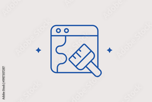 Web browser with paint brush line icon for front-end styling and website customization tools. Artistic Vector Illustration for UI design tutorials and creative web development platforms.