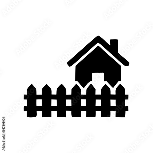 Billede på lærred Black house with picket fence.