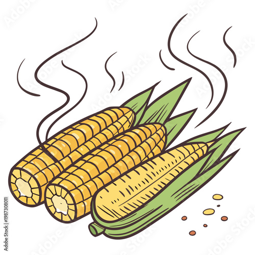 Grilled corn on cob isolated on white background vector illustration