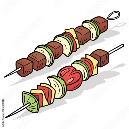 Beach bbq skewer sticks isolated on white background vector illustration