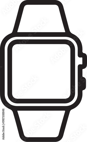 Smartwatch Icon, Black and White Vector Watch Face, Simple Smart Watch Design, Modern Wearable Technology