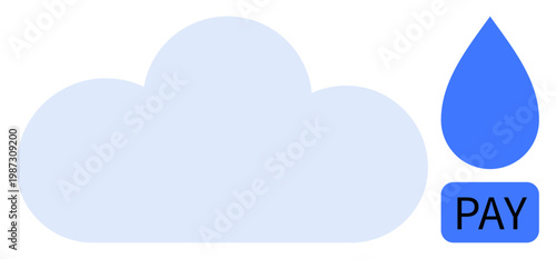 Cloud computing, subscription services, online payments, digital transactions, software technologies, data storage. Cloud and a blue water drop with Pay. Cloud computing and subscription services