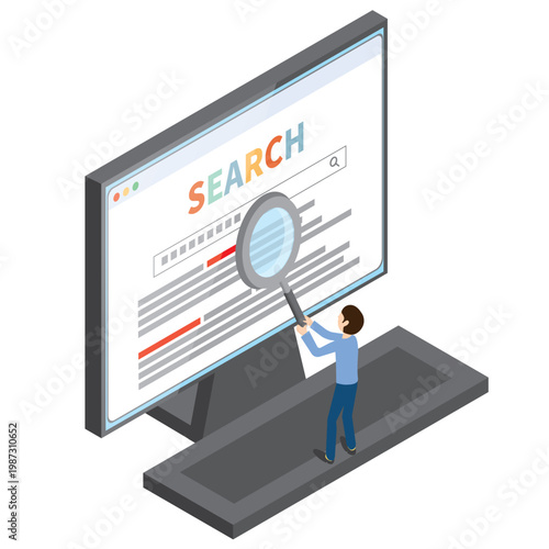 SEO対策イメージ　ルーペで検索する人