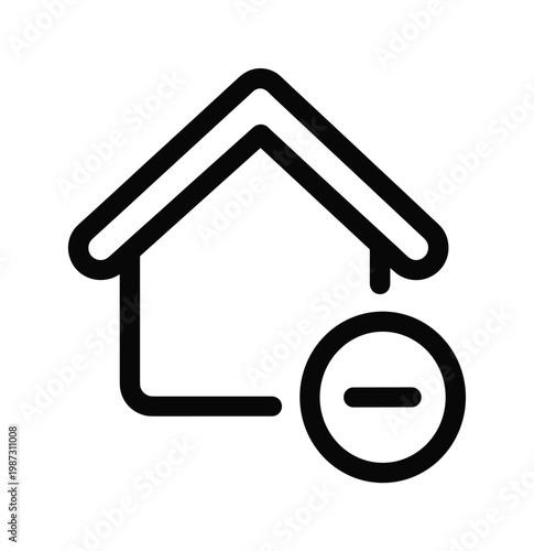 Vector illustration of a house icon with a minus sign, symbolizing property removal, deletion, or exclusion. Ideal for UI, web design, apps, real estate, finance.