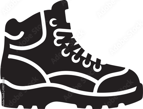 Hiking boot, trekking shoe, outdoor footwear, black icon