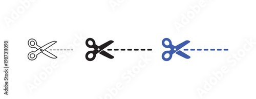 Scissors Cutting Line Vector Icon Set