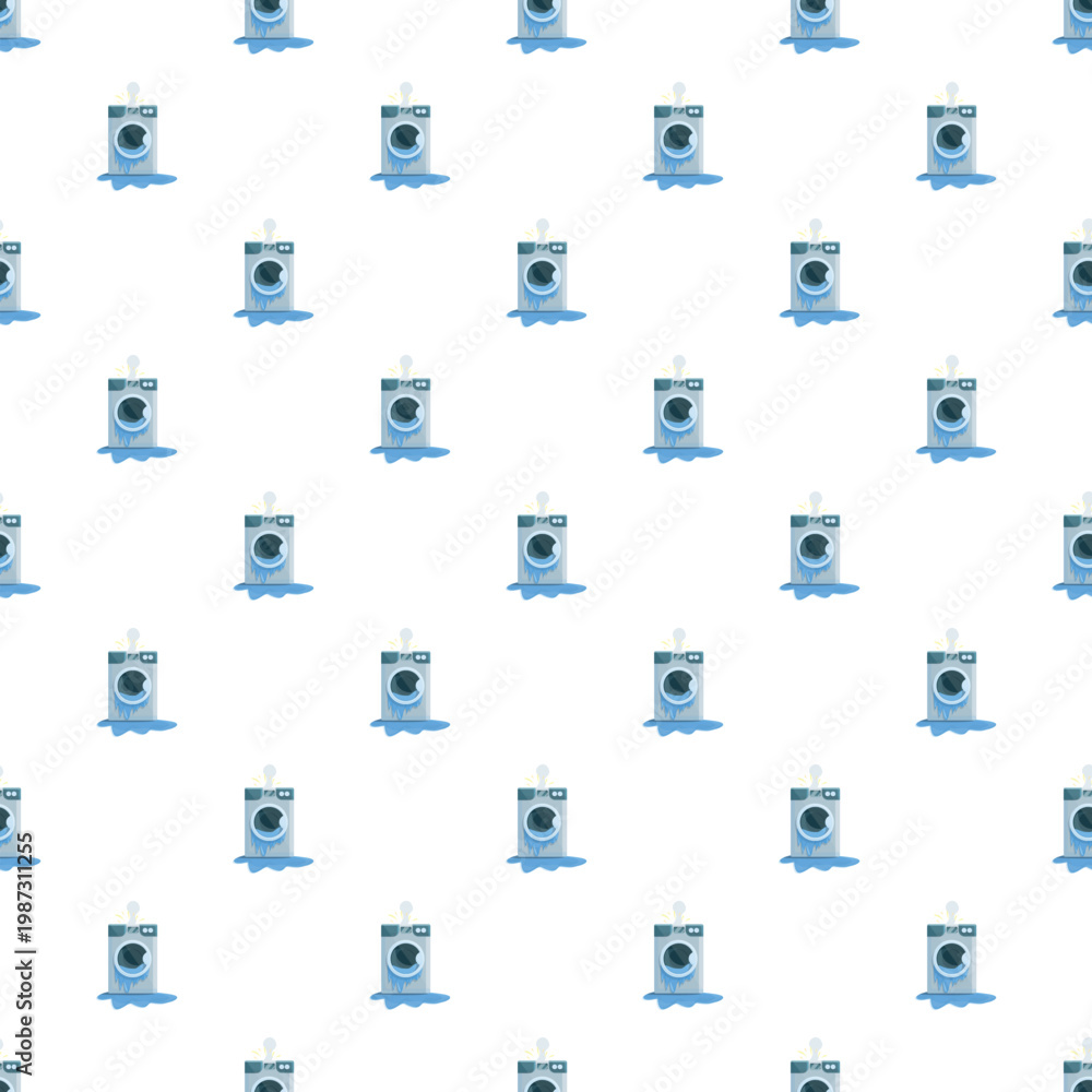Naklejka premium Washing machine appliances with blue water leaking creating a playful seamless texture