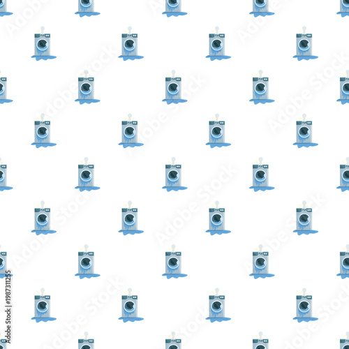 Washing machine appliances with blue water leaking creating a playful seamless texture