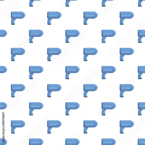 Repeating pattern of blue handheld infrared thermometers on a white background