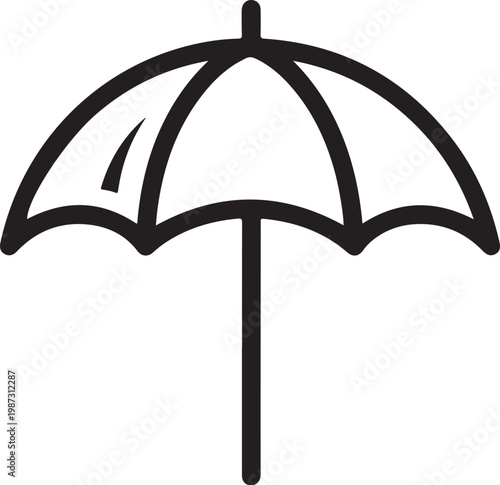 Black umbrella icon, simple line art, weather symbol, protection sign