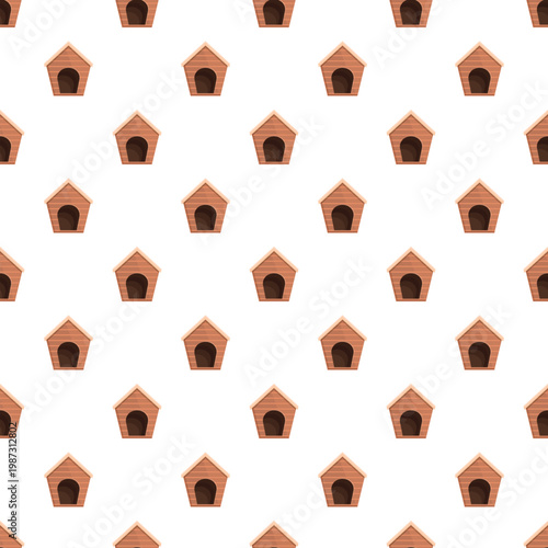 Seamless pattern with cartoon wooden doghouses on white background