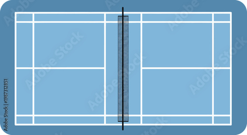 Badminton court top view with net, isolated white background