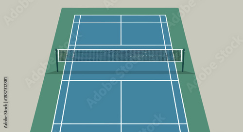Blue and Green Badminton Court with Net Top View in Bright Studio