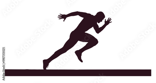 Sprinter running silhouette fast male athlete sprinting track race motion vector.