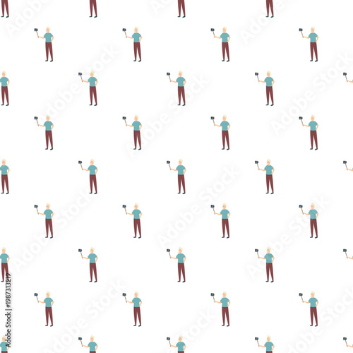 Senior man taking a self portrait with a smartphone on a selfie stick for a seamless pattern